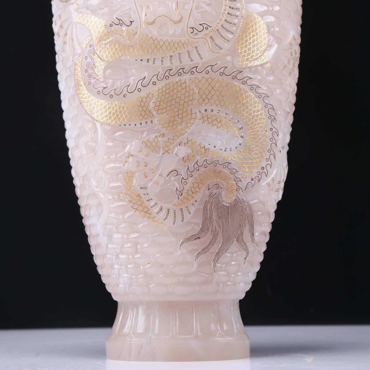 An Elaborate White Jade Gilded 'Dragon& Phoenix' Vase And Cover