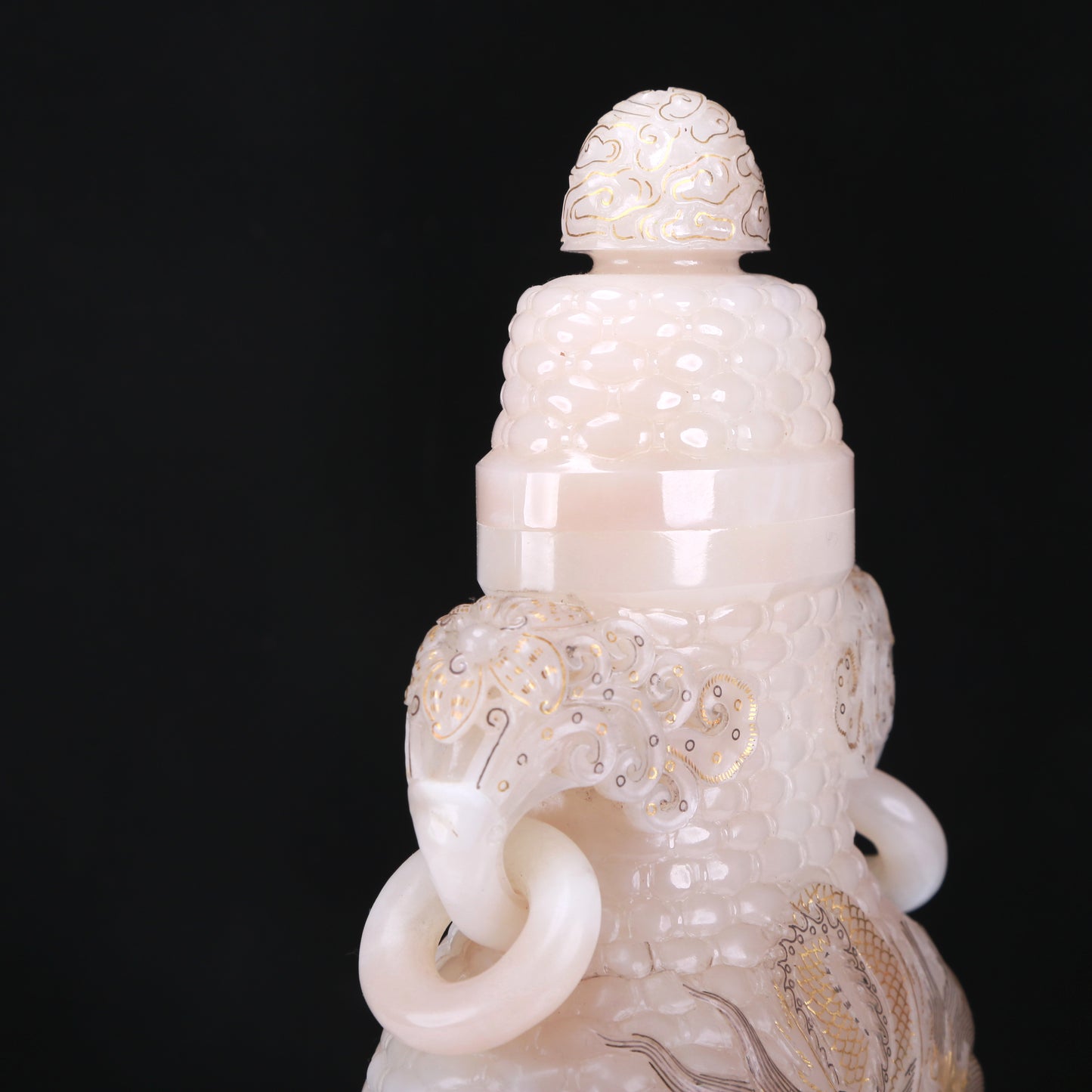 An Elaborate White Jade Gilded 'Dragon& Phoenix' Vase And Cover