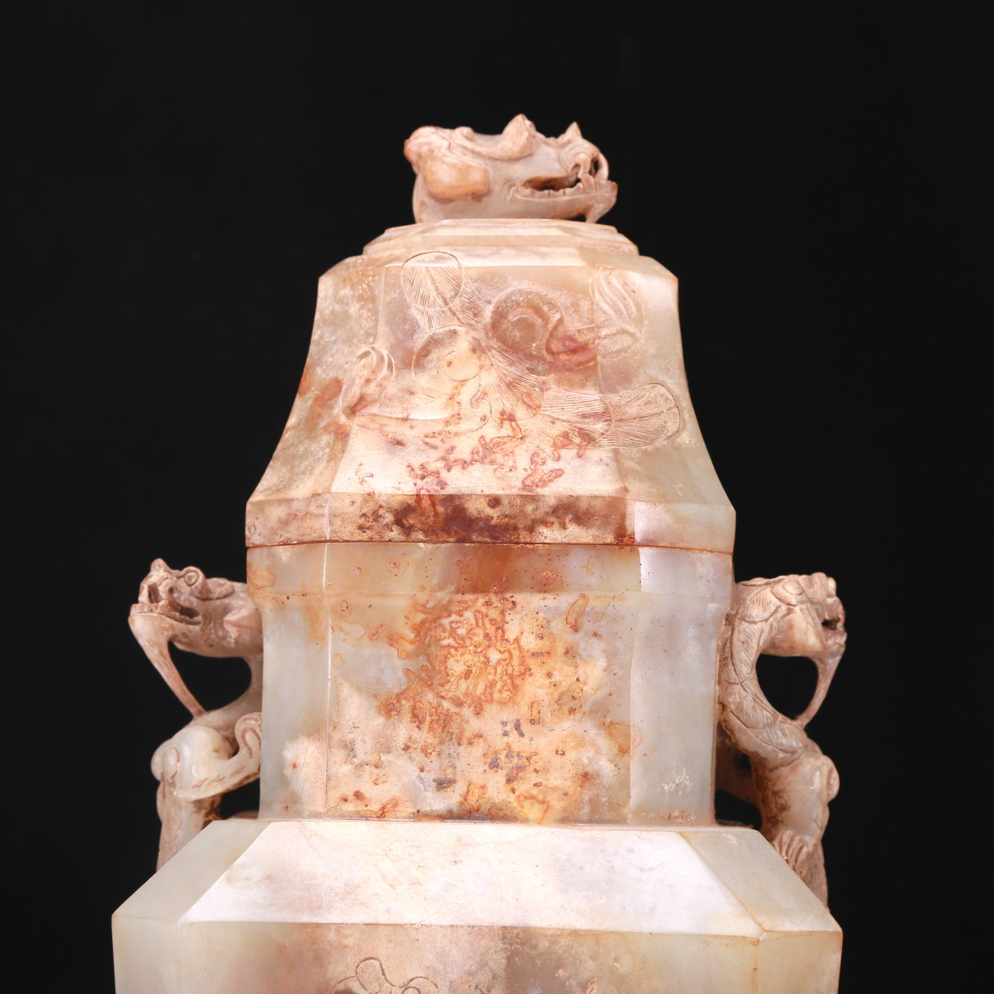 An Elaborate White Jade 'Dragon' Vase And Cover