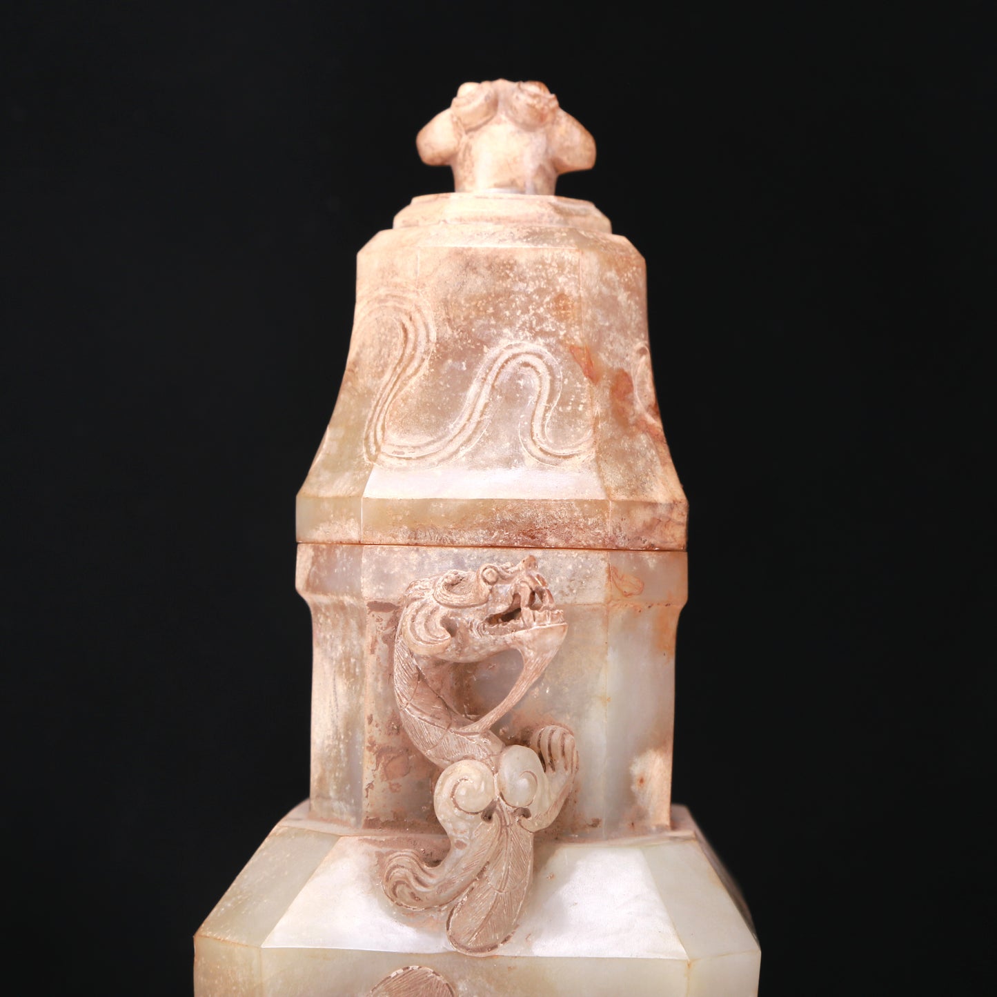 An Elaborate White Jade 'Dragon' Vase And Cover