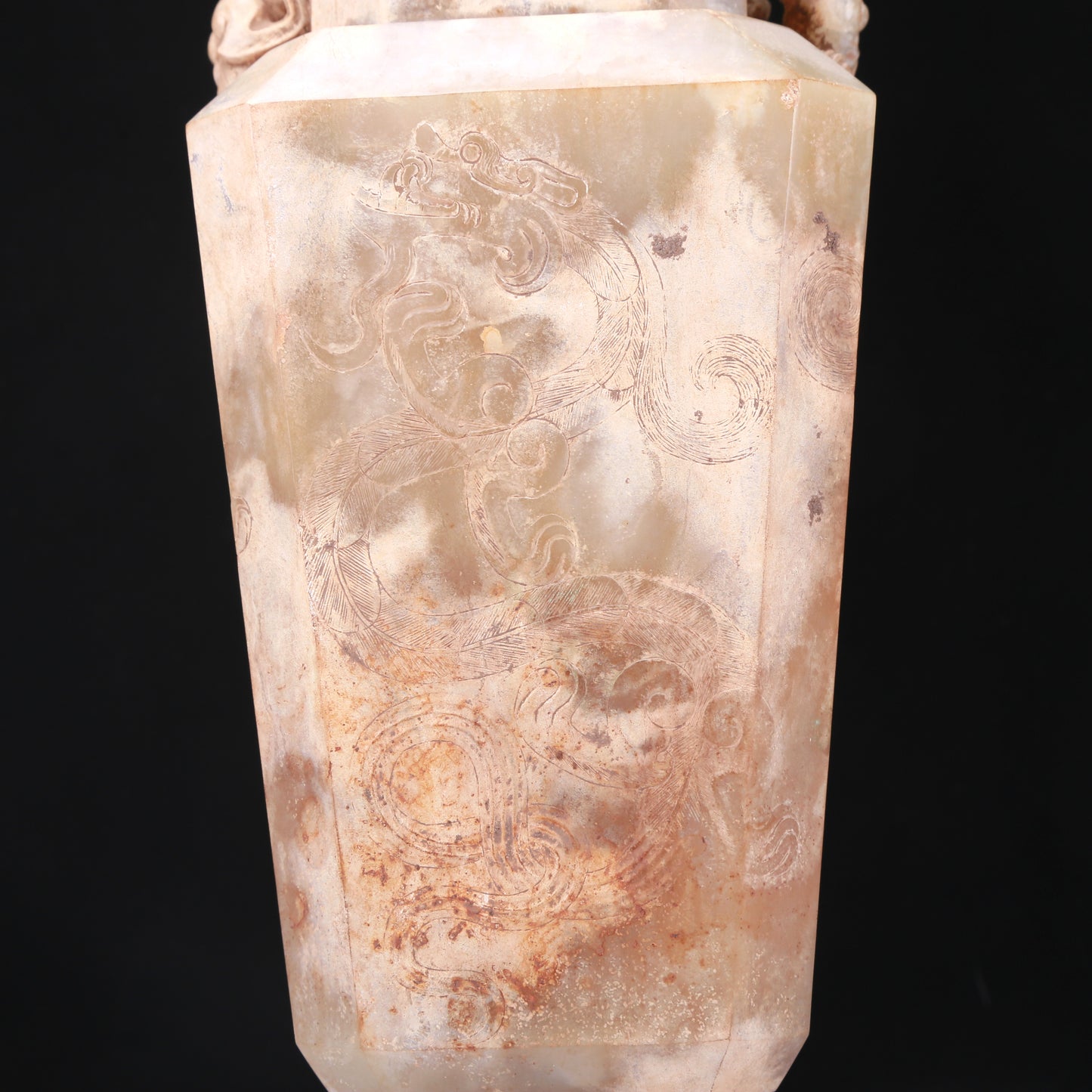 An Elaborate White Jade 'Dragon' Vase And Cover