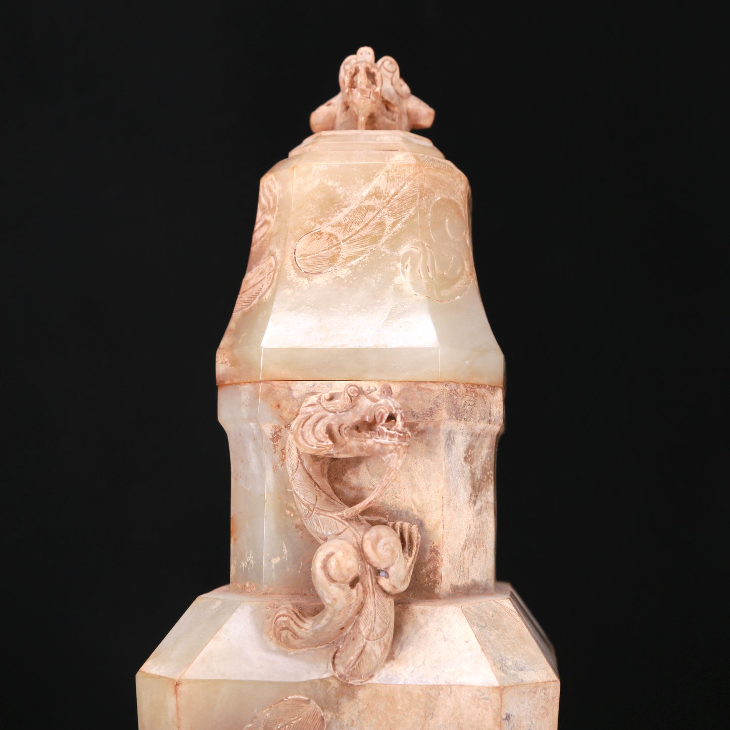 An Elaborate White Jade 'Dragon' Vase And Cover