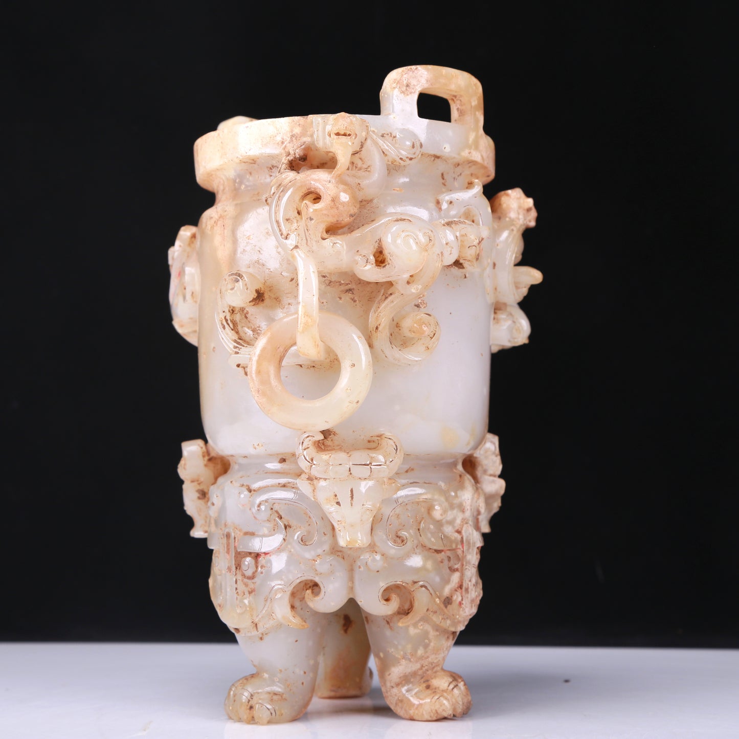 An Elaborate White Jade 'Chi-Dragon' Tripod Censer