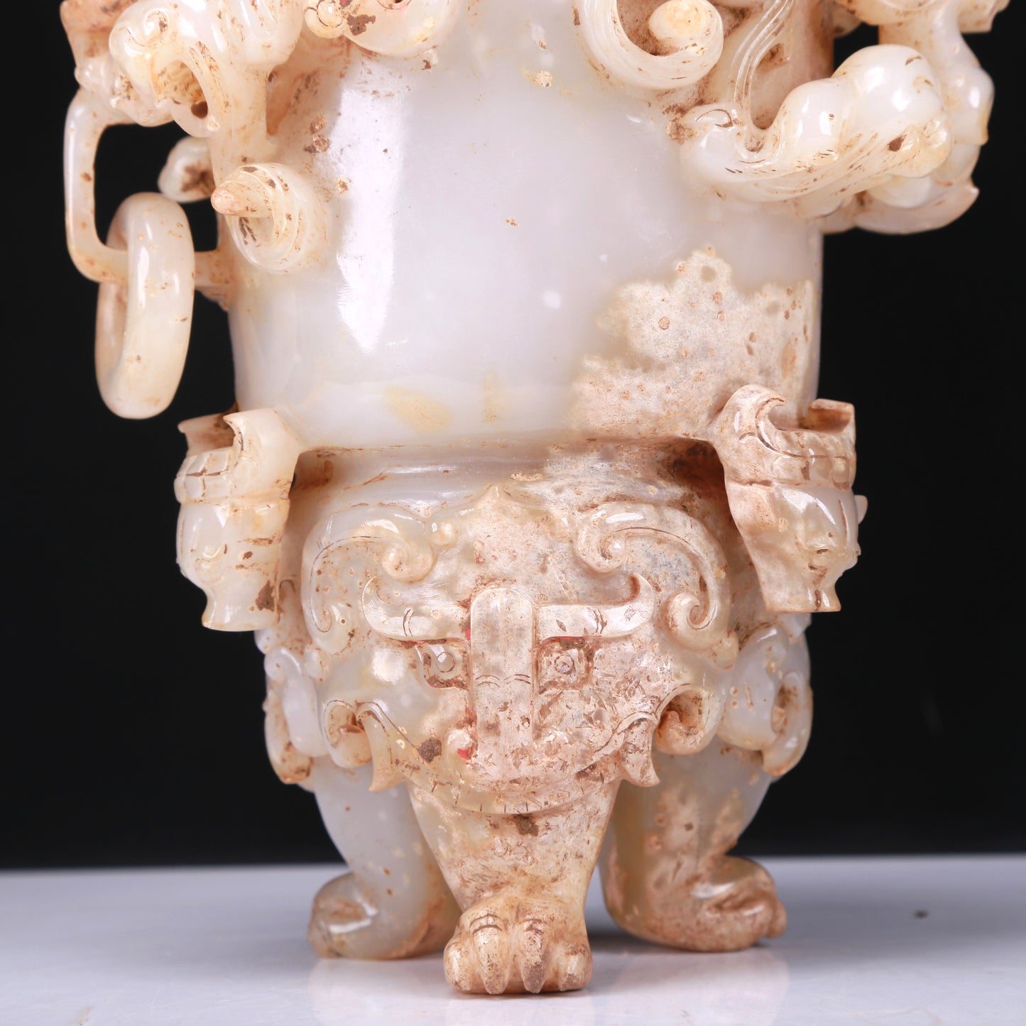 An Elaborate White Jade 'Chi-Dragon' Tripod Censer