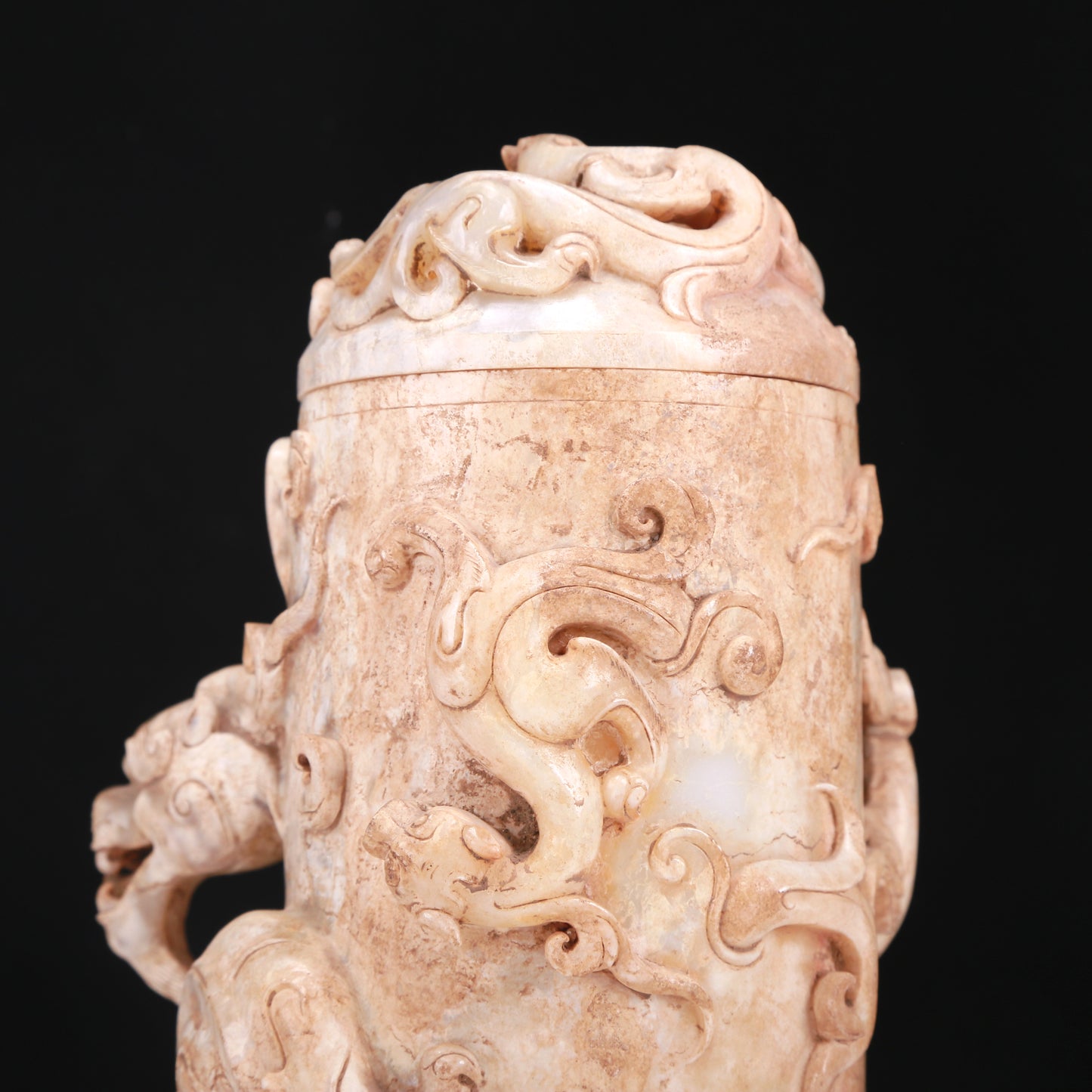 An Elaborate White Jade 'Dragon& Phoenix' Tripod Jar And Cover