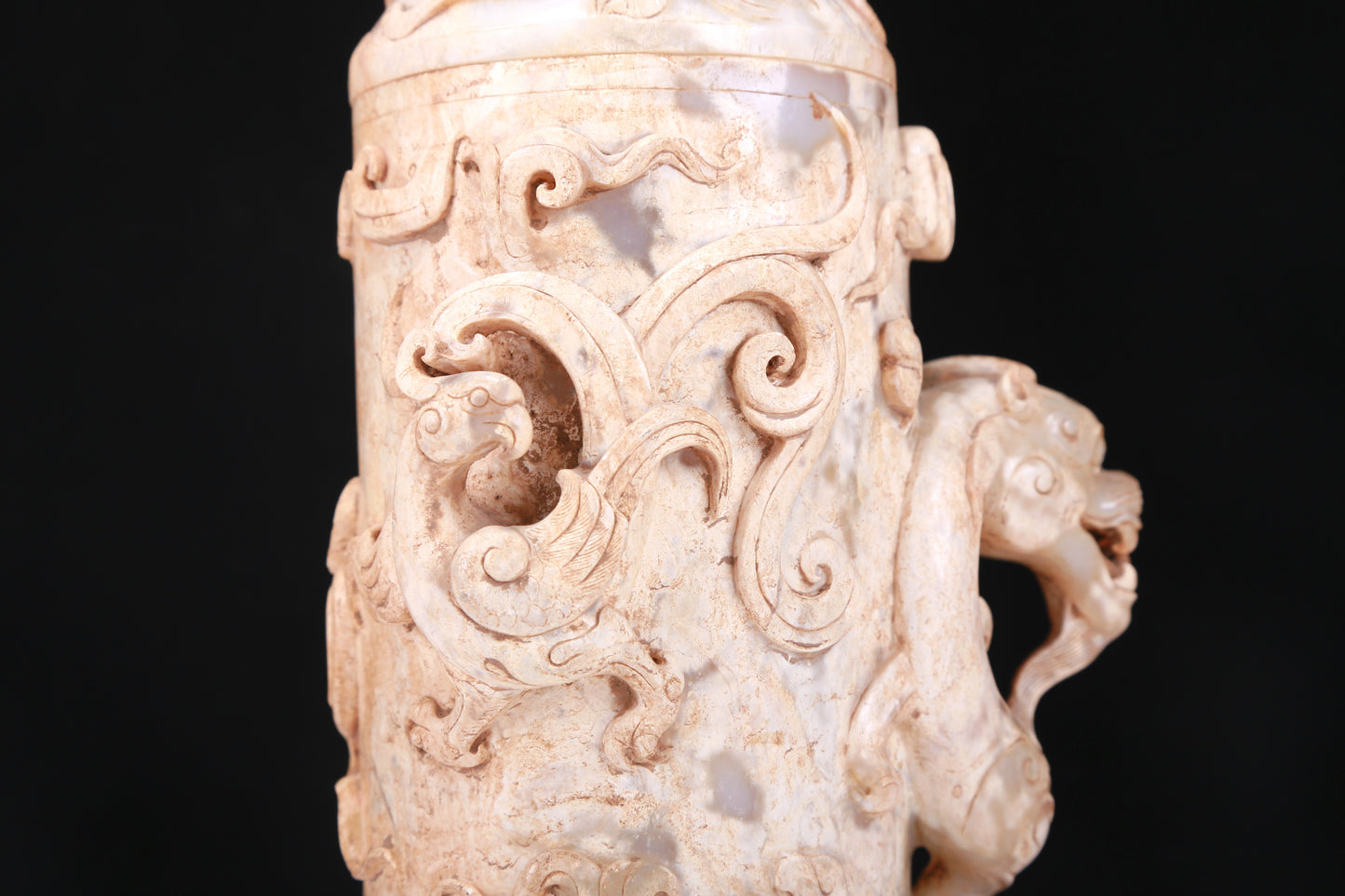 An Elaborate White Jade 'Dragon& Phoenix' Tripod Jar And Cover