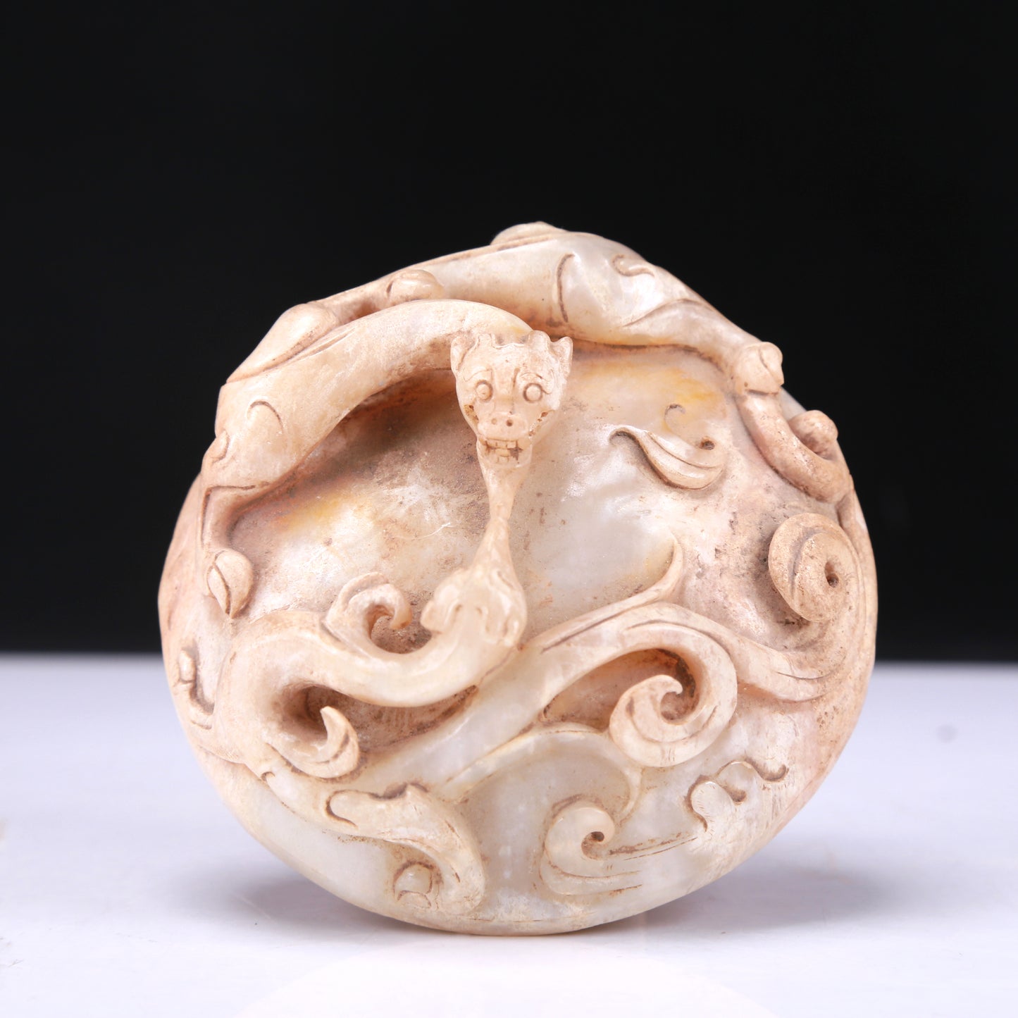 An Elaborate White Jade 'Dragon& Phoenix' Tripod Jar And Cover