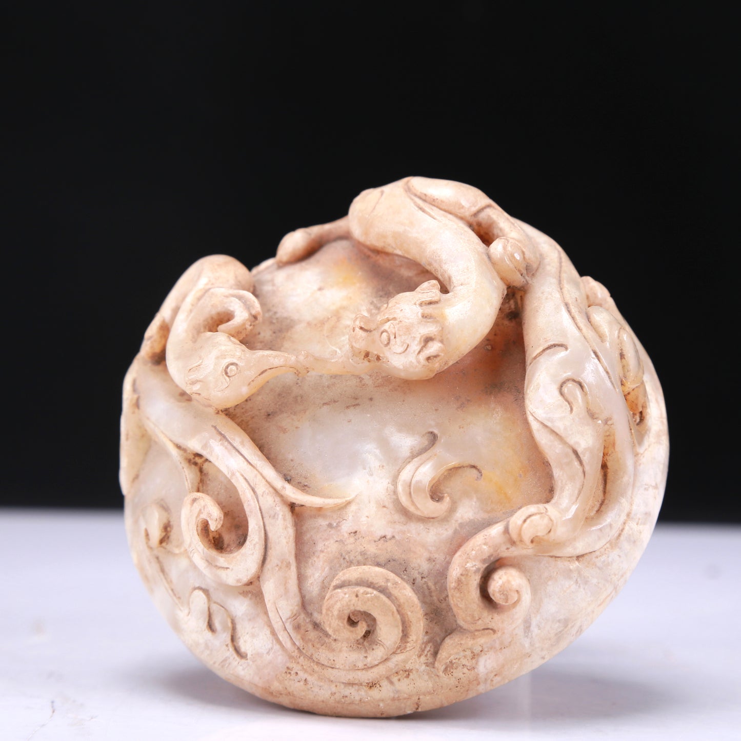 An Elaborate White Jade 'Dragon& Phoenix' Tripod Jar And Cover