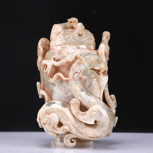 An Elaborate White Jade 'Dragon& Phoenix' Jar