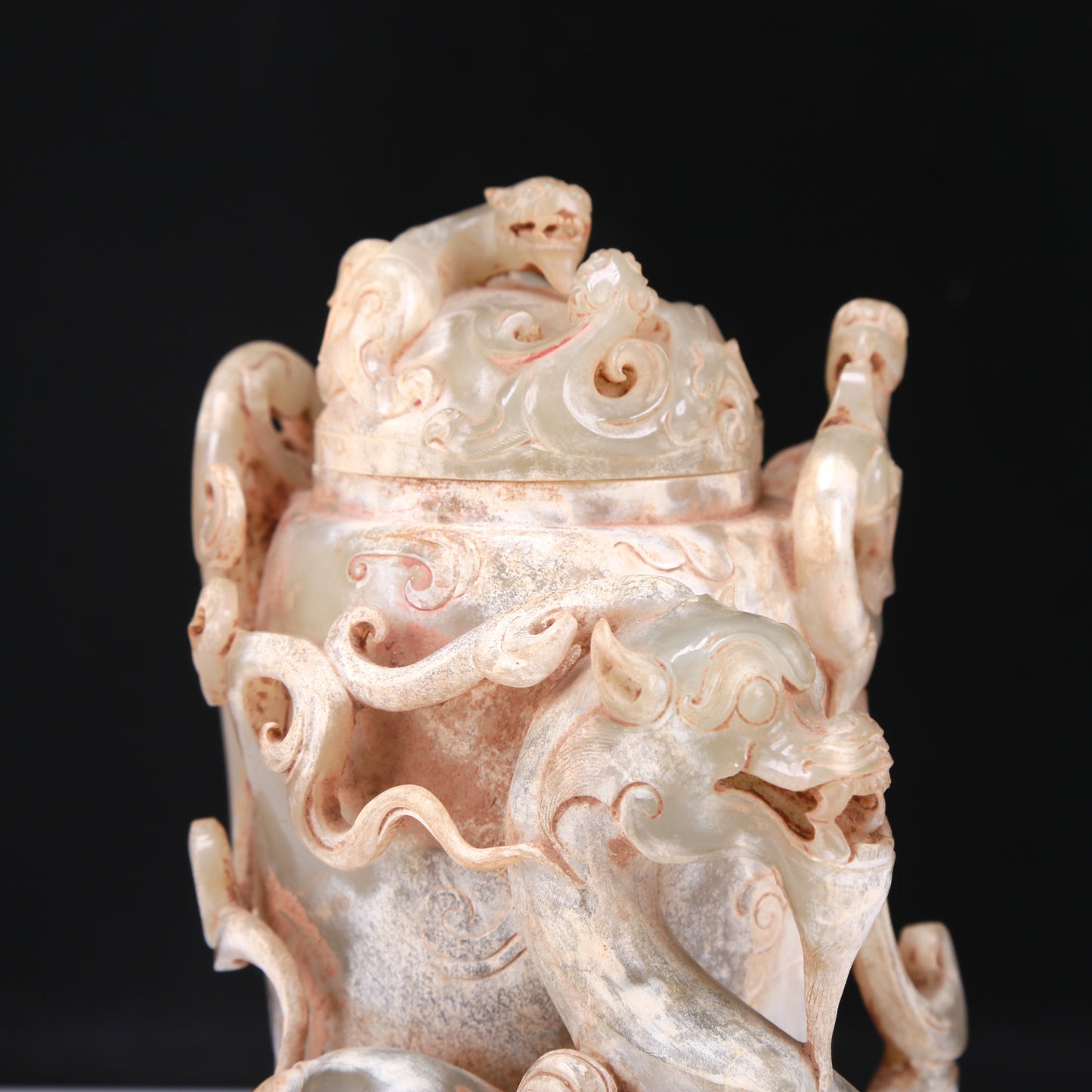 An Elaborate White Jade 'Dragon& Phoenix' Jar