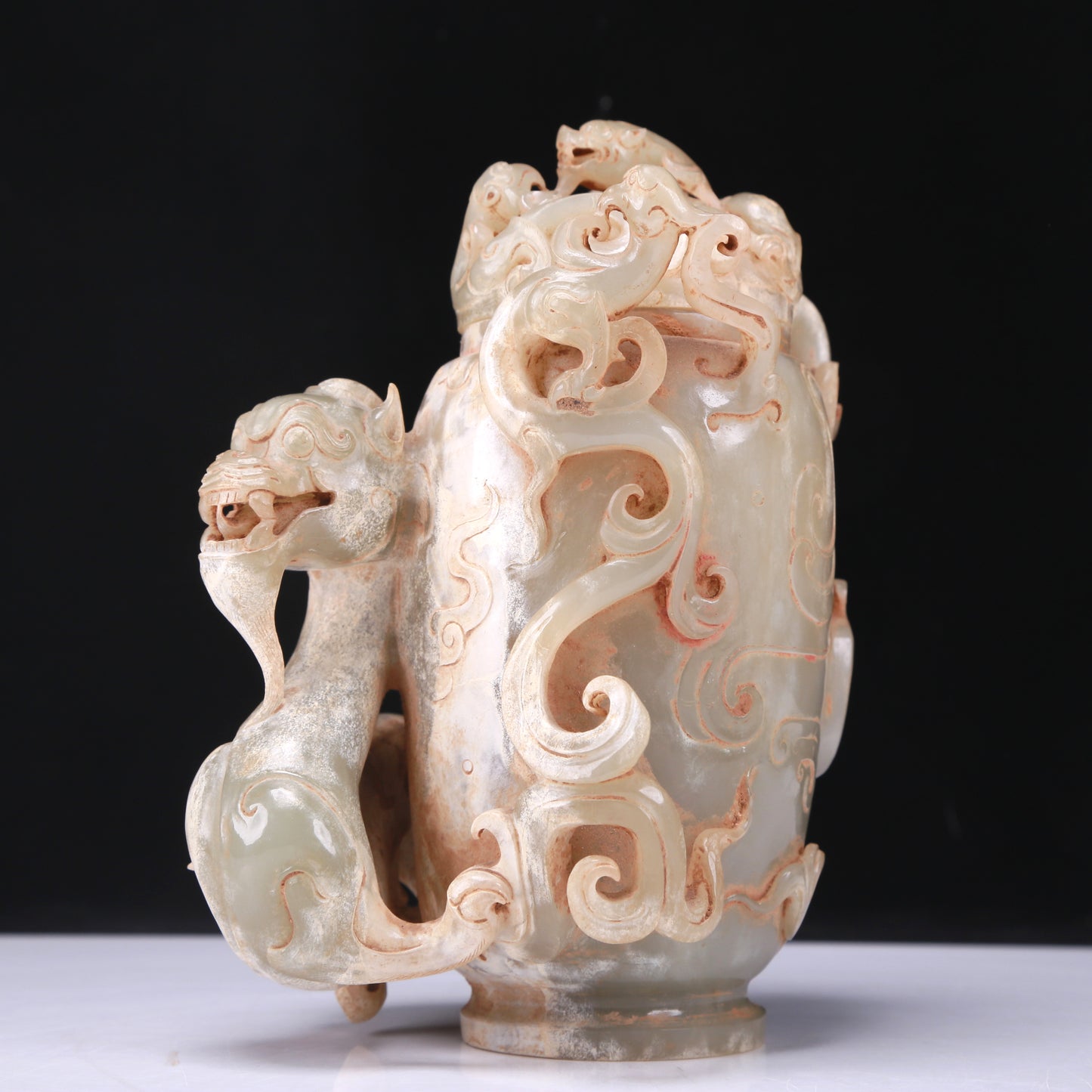 An Elaborate White Jade 'Dragon& Phoenix' Jar