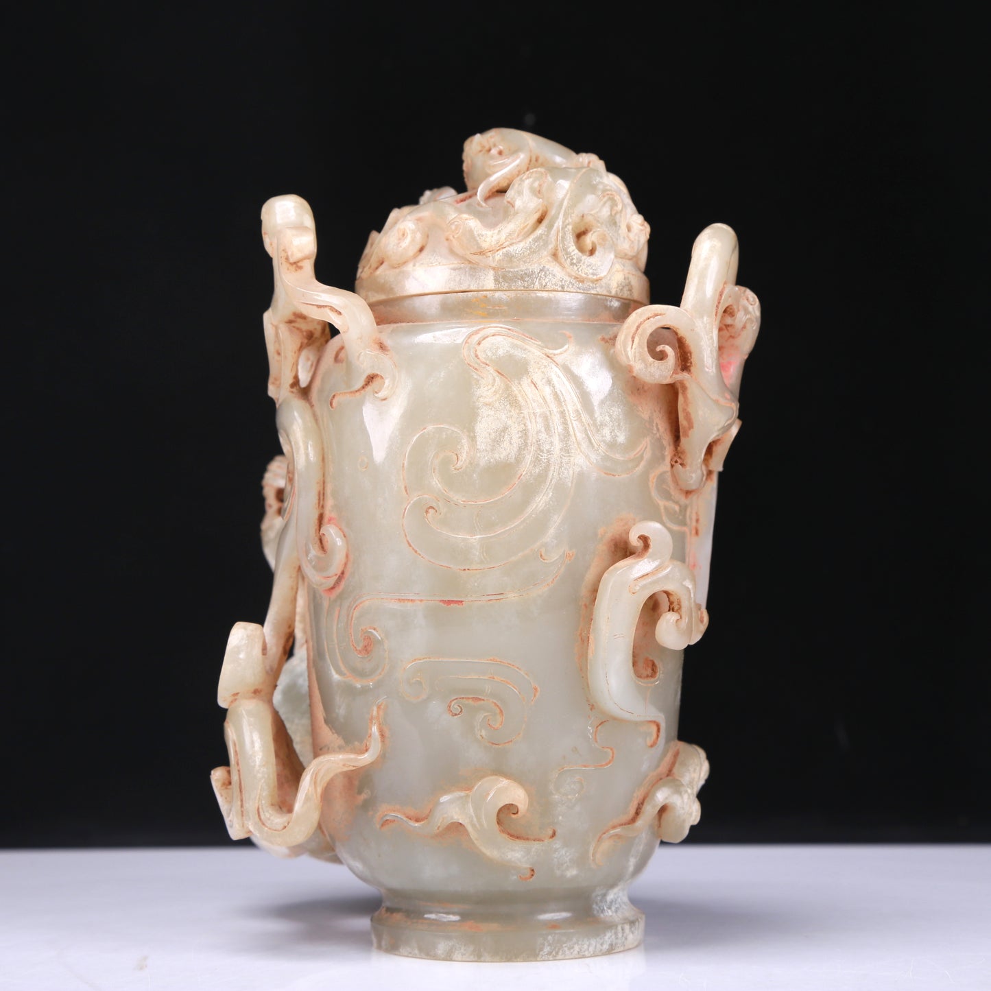 An Elaborate White Jade 'Dragon& Phoenix' Jar