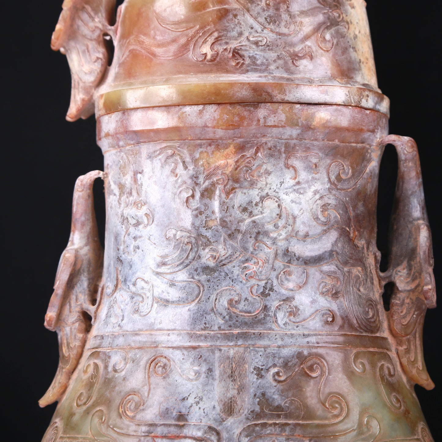 An Elaborate Yellow Jade 'Animal Mask' Phoenix-Handled Vase