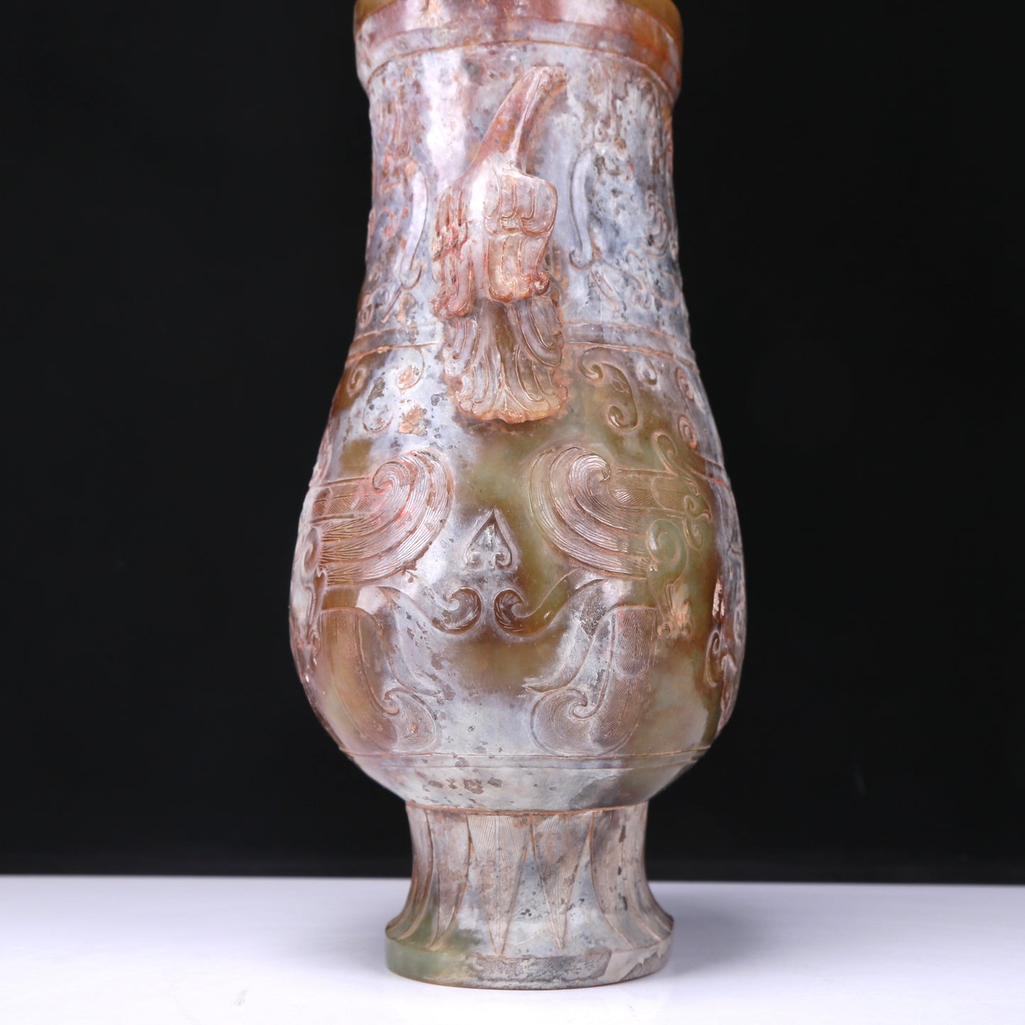 An Elaborate Yellow Jade 'Animal Mask' Phoenix-Handled Vase