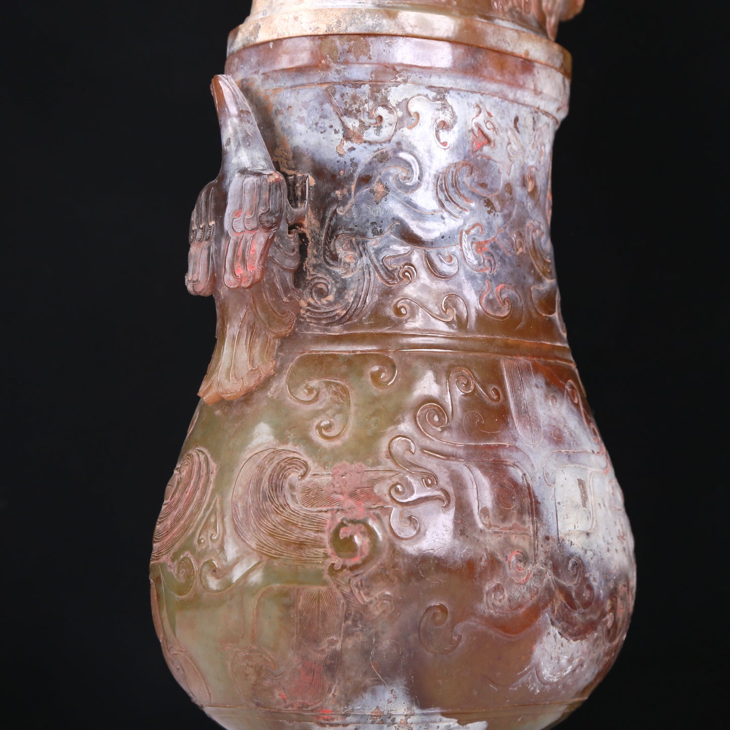 An Elaborate Yellow Jade 'Animal Mask' Phoenix-Handled Vase