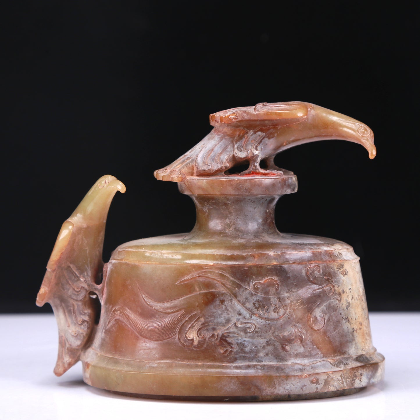 An Elaborate Yellow Jade 'Animal Mask' Phoenix-Handled Vase