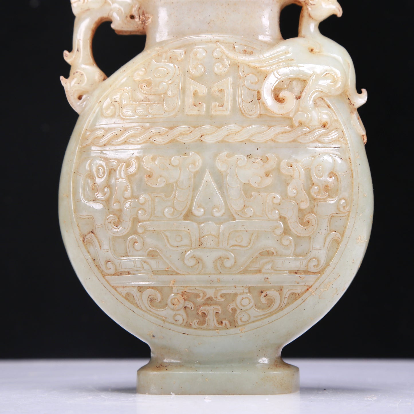 A Fabulous White Jade 'Animal Mask' Dragon& Phoenix-Handled Vase And Cover