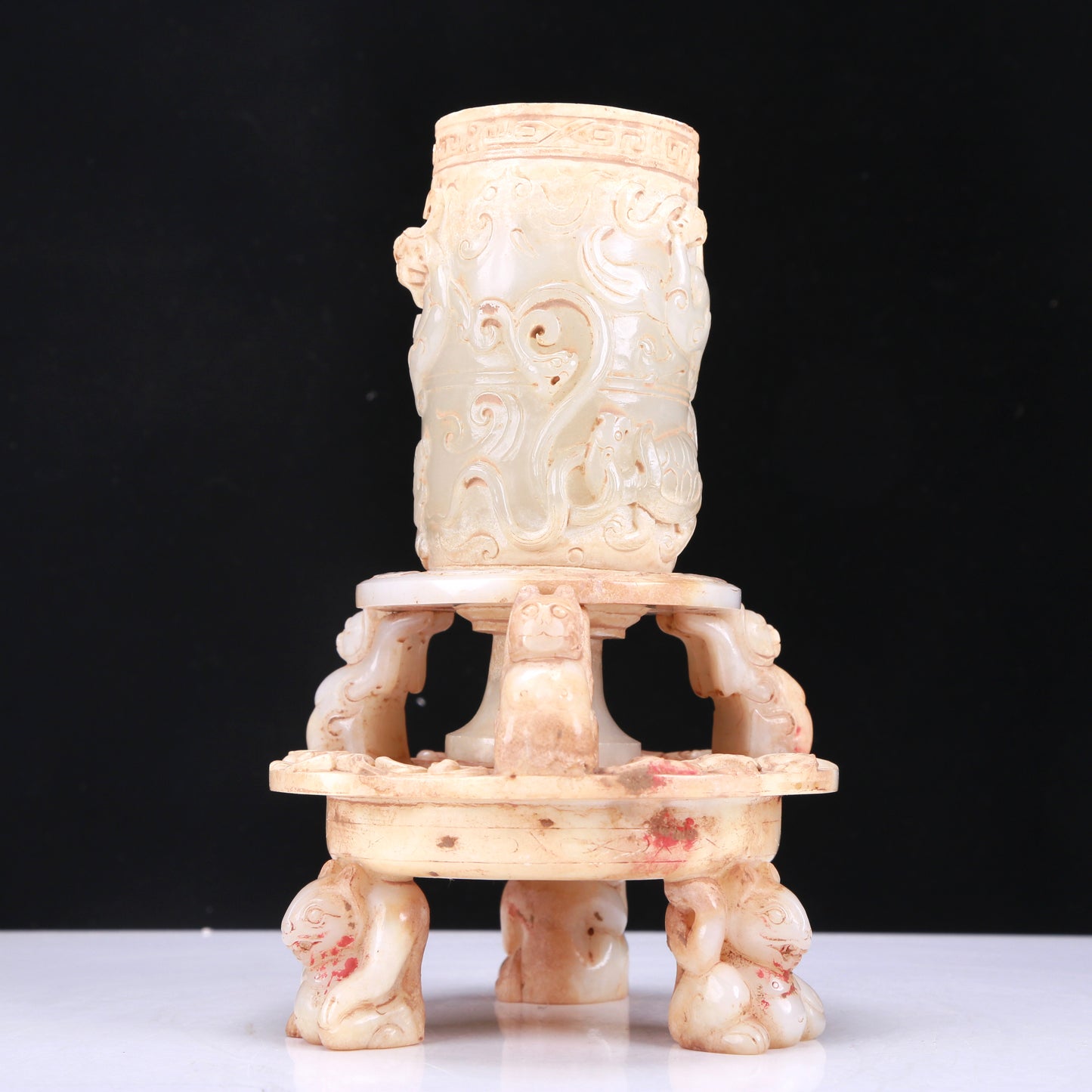 A Fabulous White Jade 'Auspicious Beast' Cup