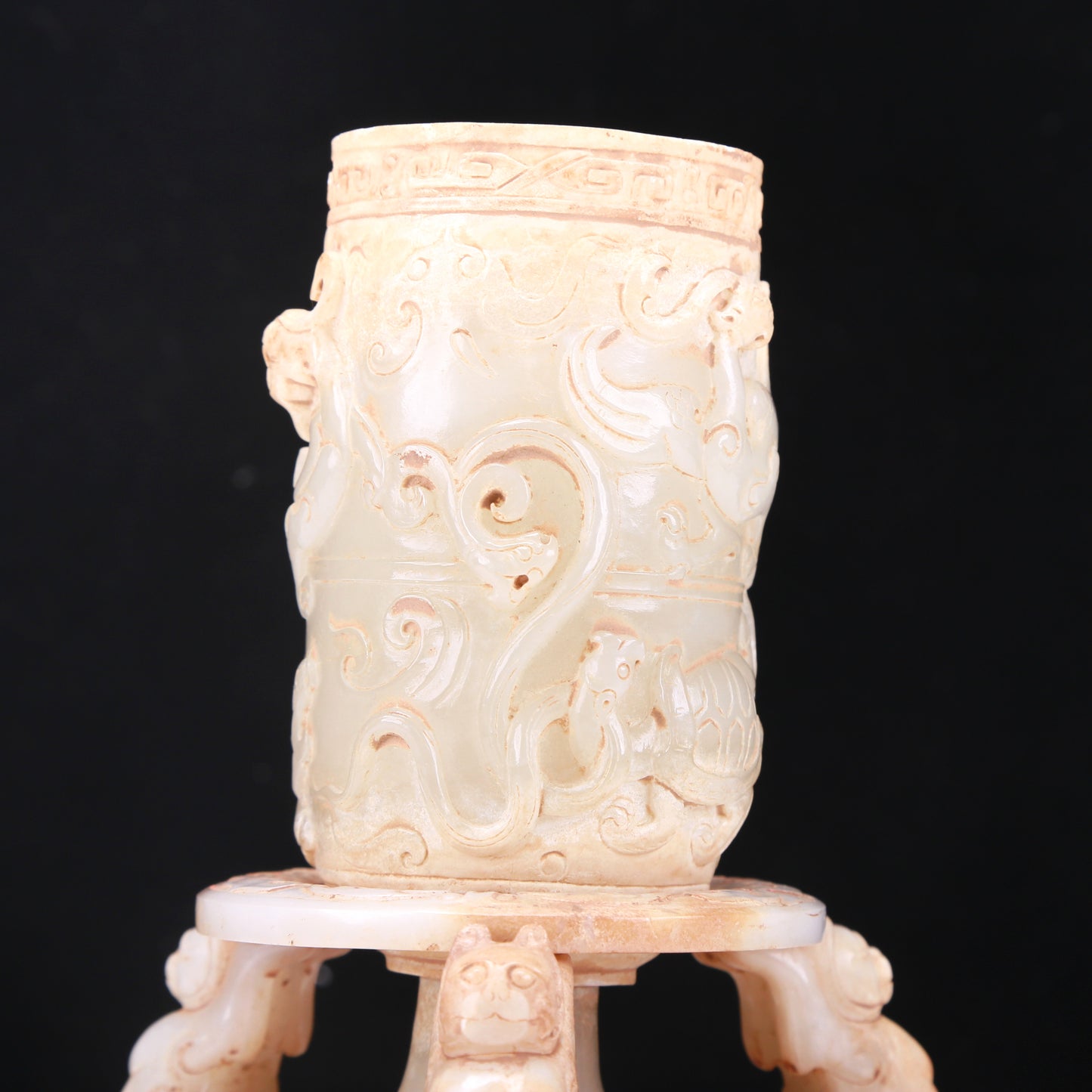 A Fabulous White Jade 'Auspicious Beast' Cup