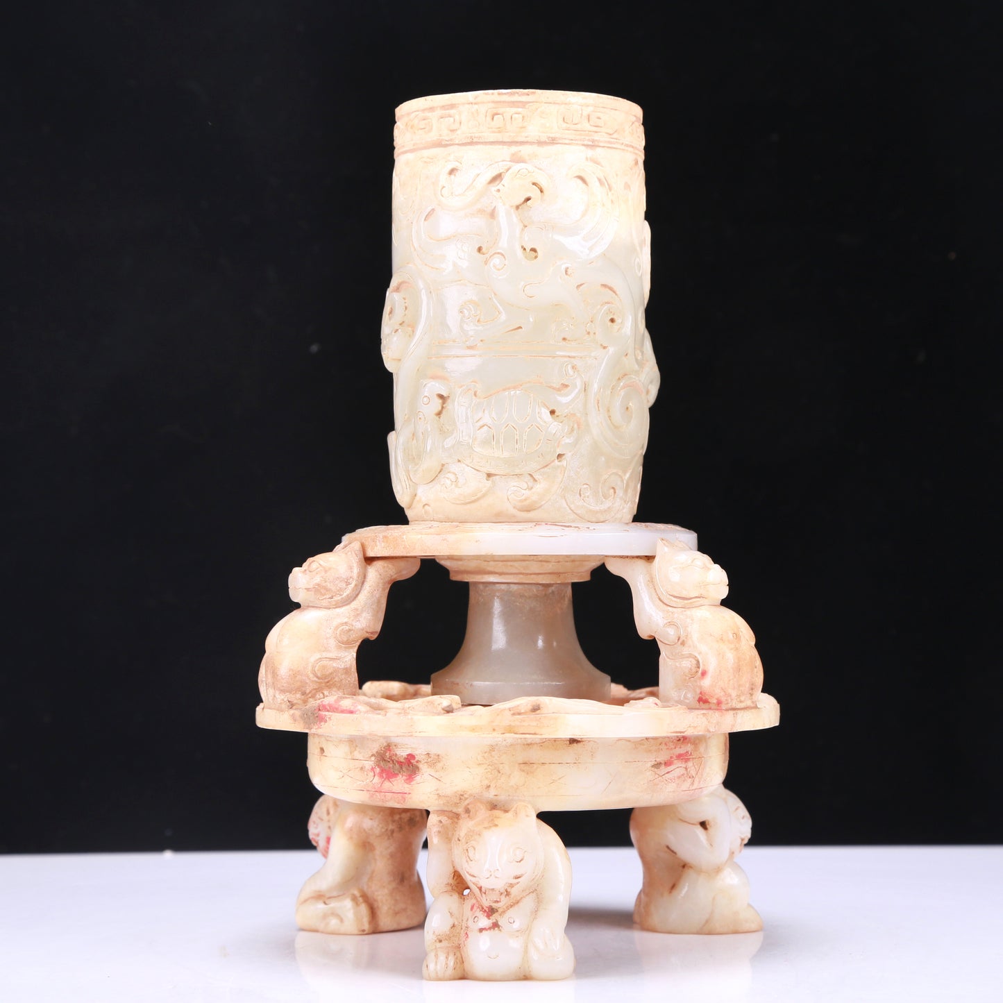 A Fabulous White Jade 'Auspicious Beast' Cup