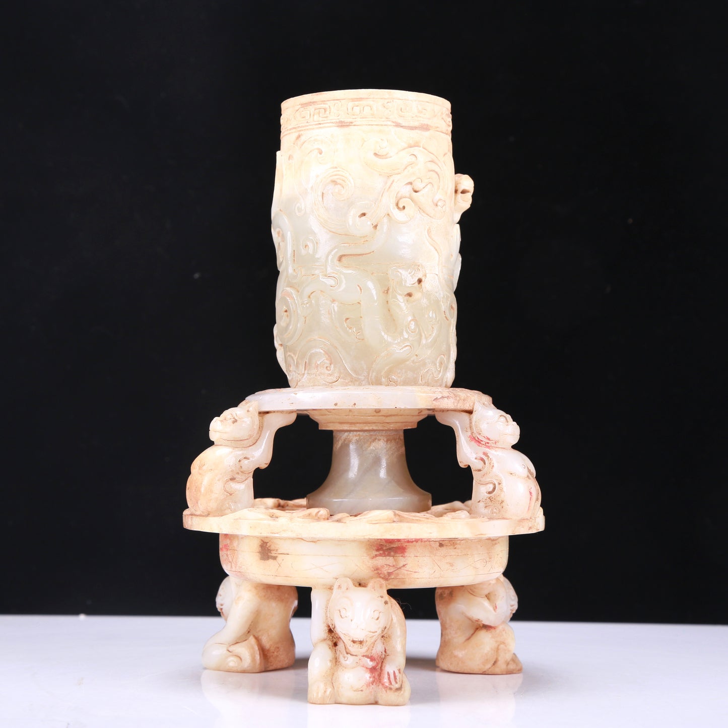 A Fabulous White Jade 'Auspicious Beast' Cup