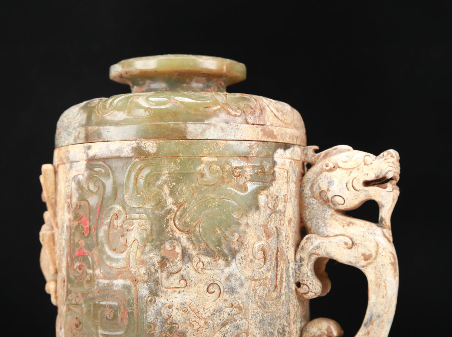 An Archaic Yellow Jade 'Dragon' Tripod Jar And Cover