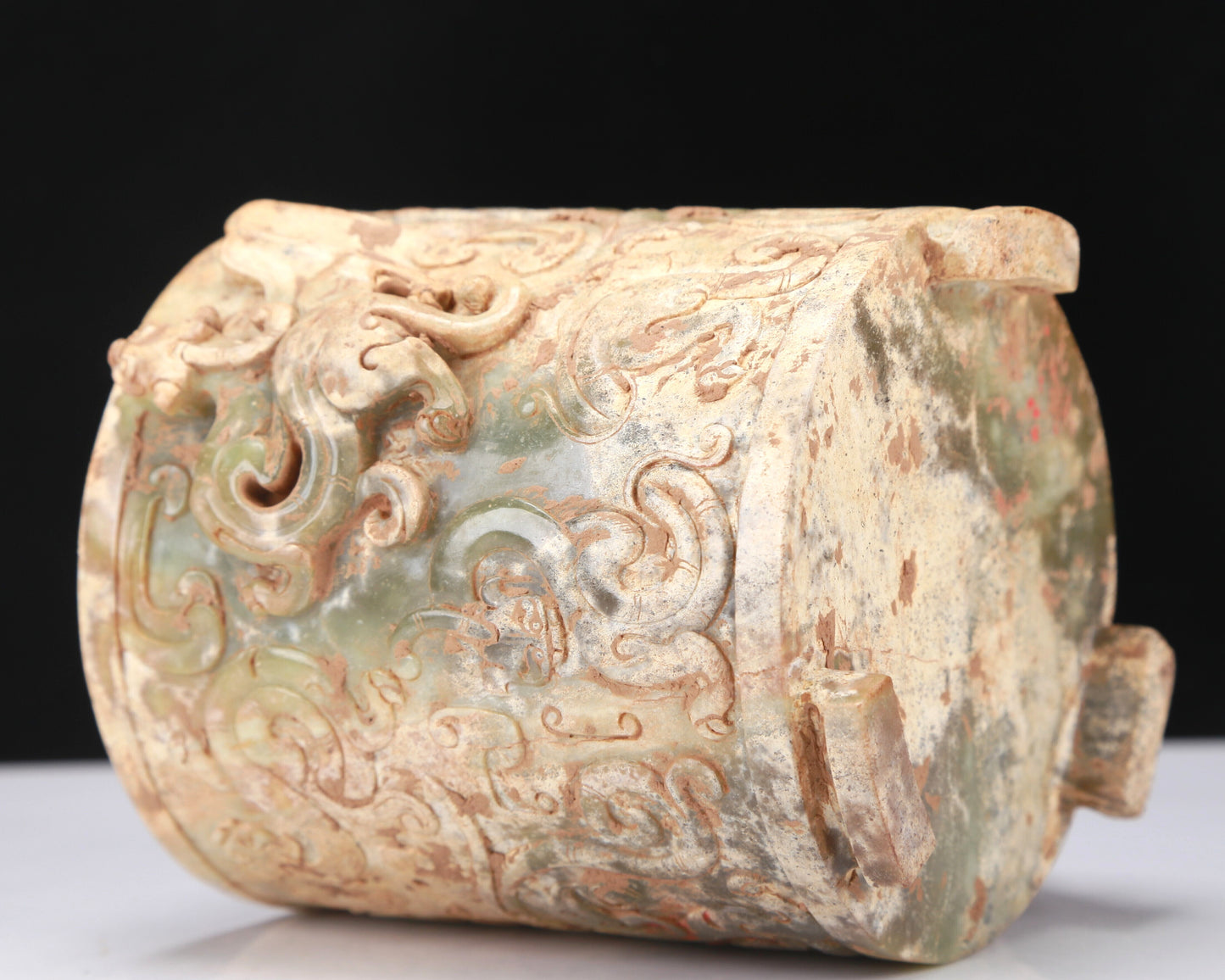 An Archaic Yellow Jade 'Dragon' Tripod Jar And Cover