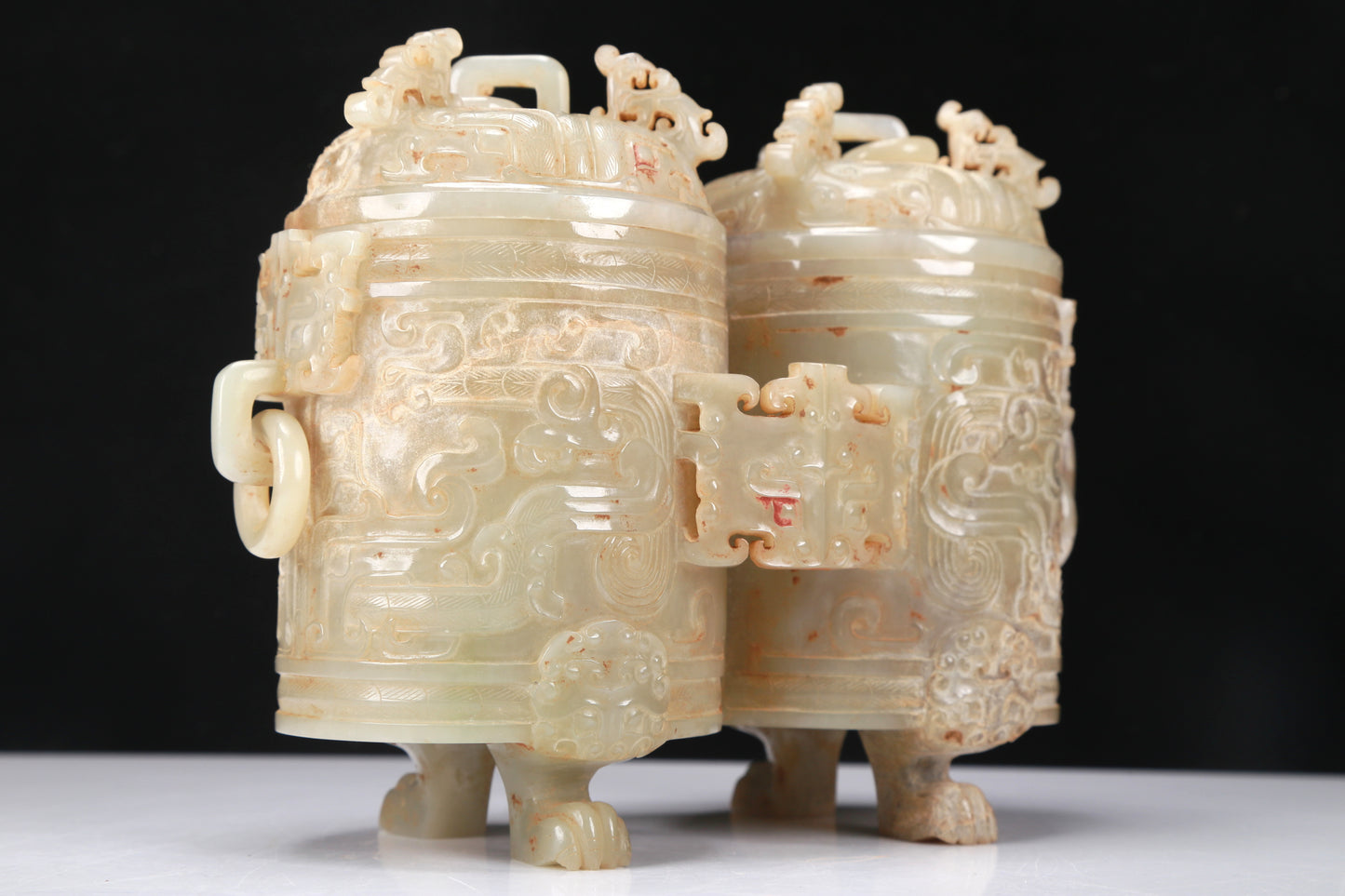 An Archaic Yellow Jade 'Animal Mask' Double-Jar And Cover