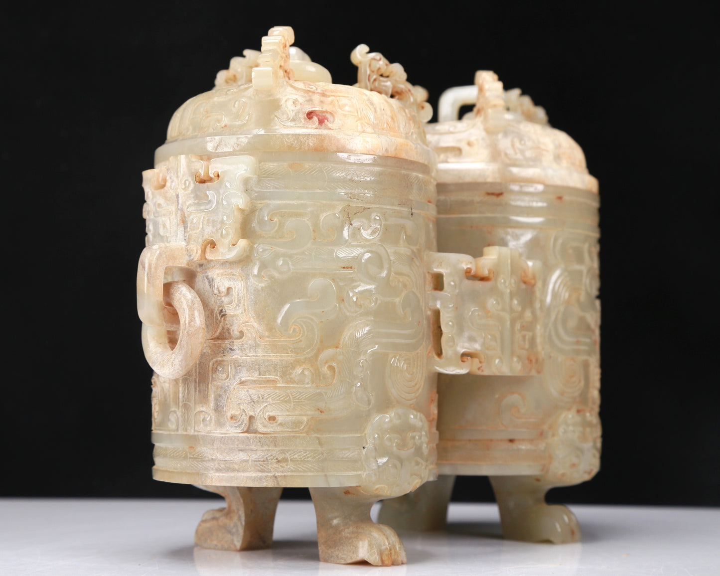 An Archaic Yellow Jade 'Animal Mask' Double-Jar And Cover