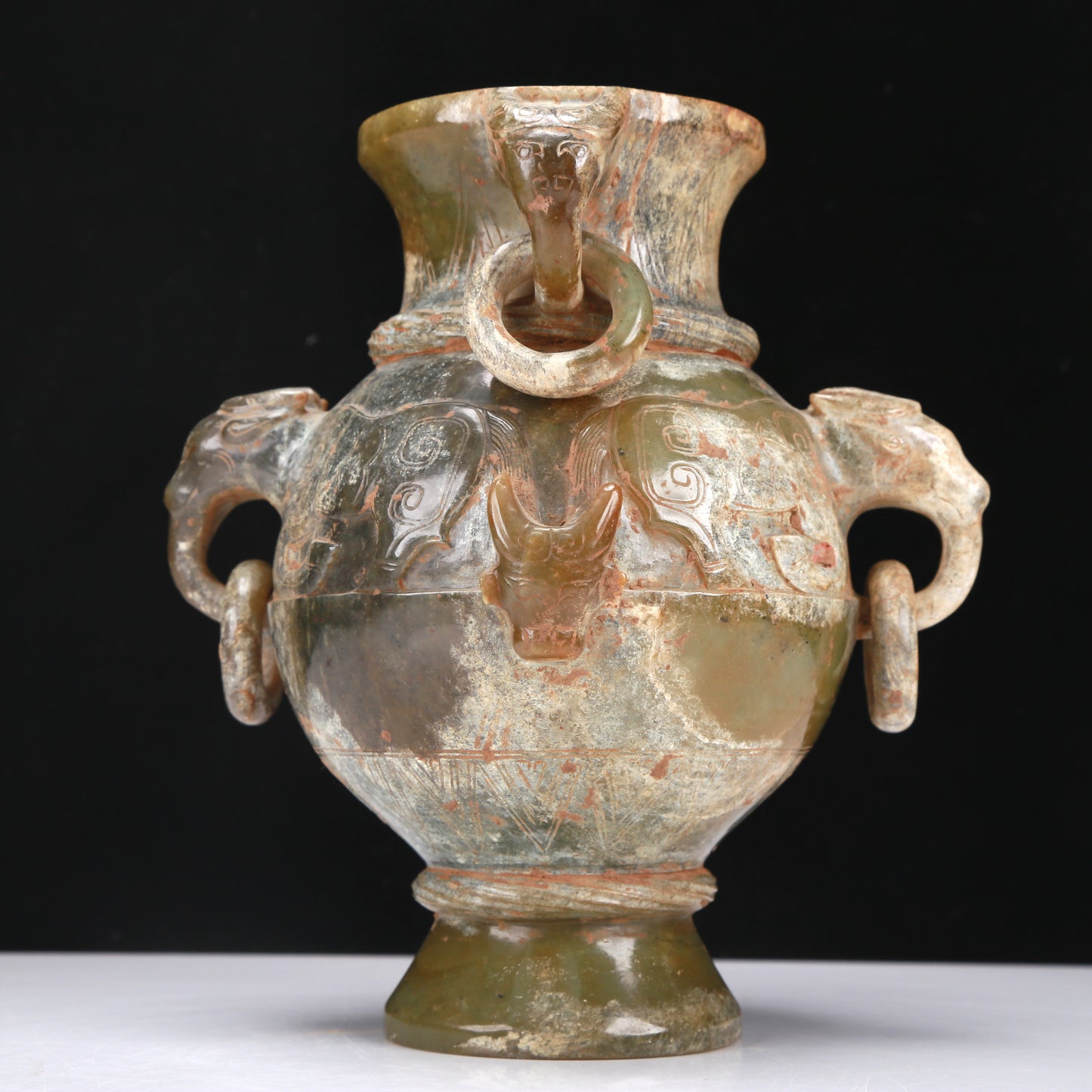 An Archaic Yellow Jade 'Auspicious Beast' Vase