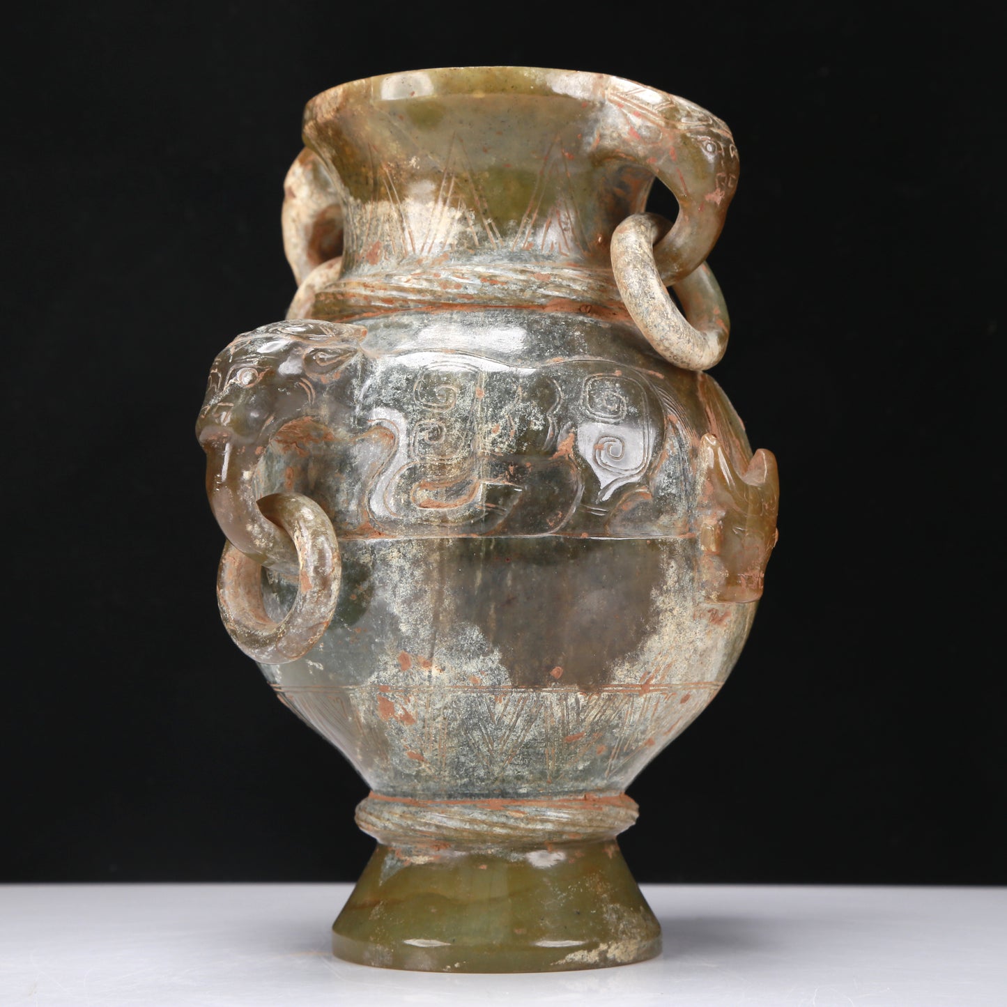 An Archaic Yellow Jade 'Auspicious Beast' Vase