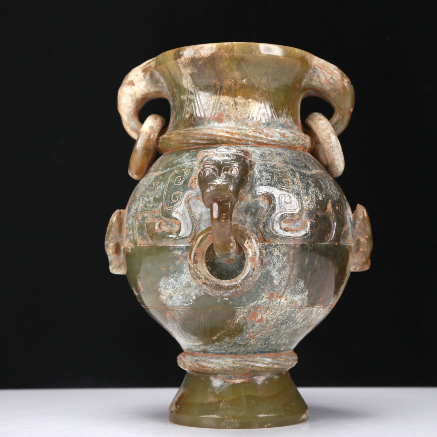 An Archaic Yellow Jade 'Auspicious Beast' Vase