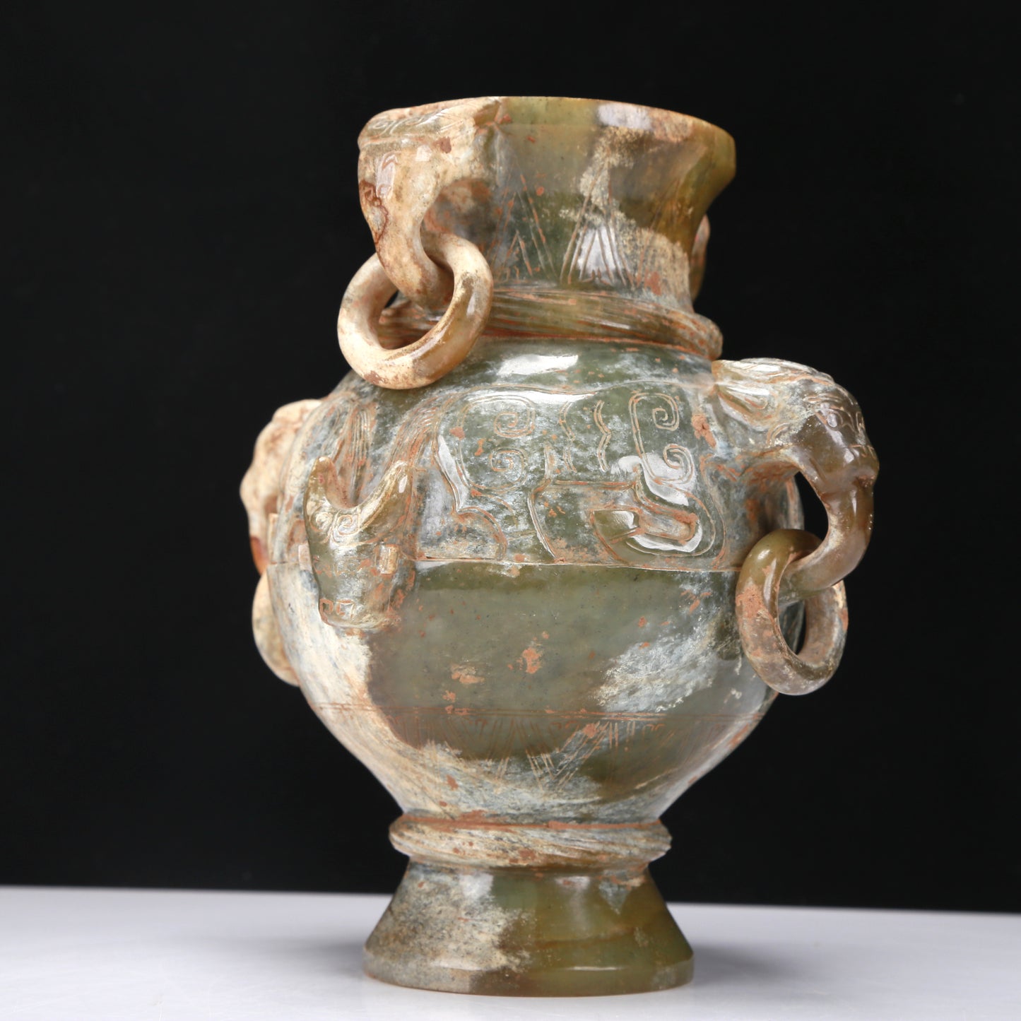 An Archaic Yellow Jade 'Auspicious Beast' Vase