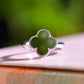 Silver inlaid Hetian jasper four-leaf clover ring