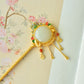 Silver gilt inlaid Hetian jade double-sided fish auspicious tassel hairpin