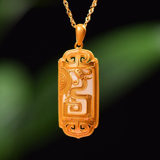 Gilt silver inlaid Hetian jade phoenix pendant