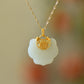 Silver gilt inlaid Hetian jade Ruyi lock pendant with the word "Fu"