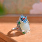 Silver inlaid Hetian jade enamel square ring