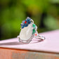 Silver inlaid Hetian jade enamel square ring