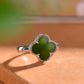 Silver inlaid Hetian jasper four-leaf clover ring