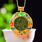 Gilt silver inlaid Hetian jasper hollow sachet pendant