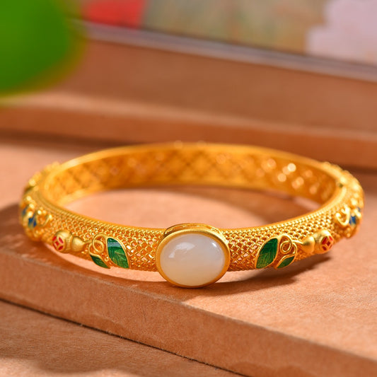 Gilt silver and Hetian jade enamel bracelet