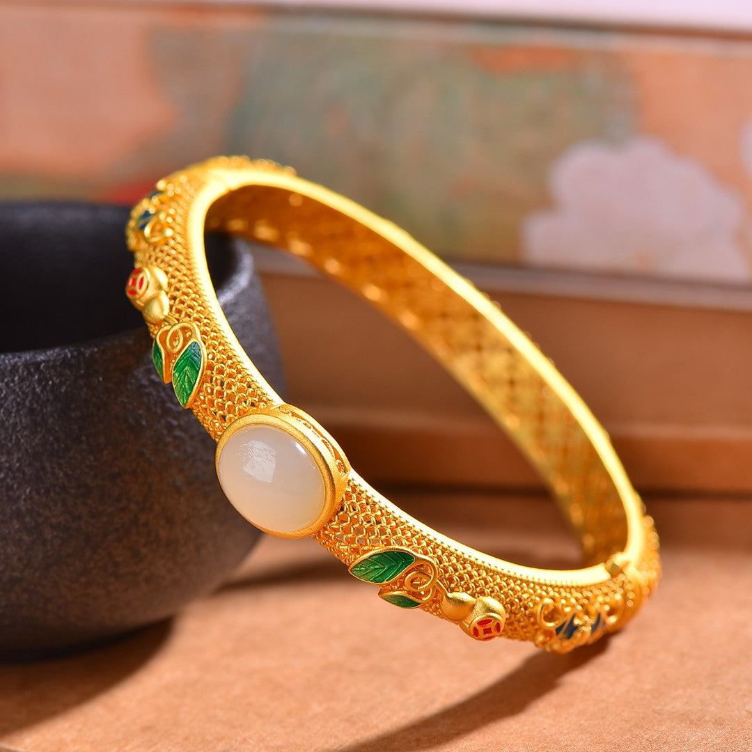 Gilt silver and Hetian jade enamel bracelet