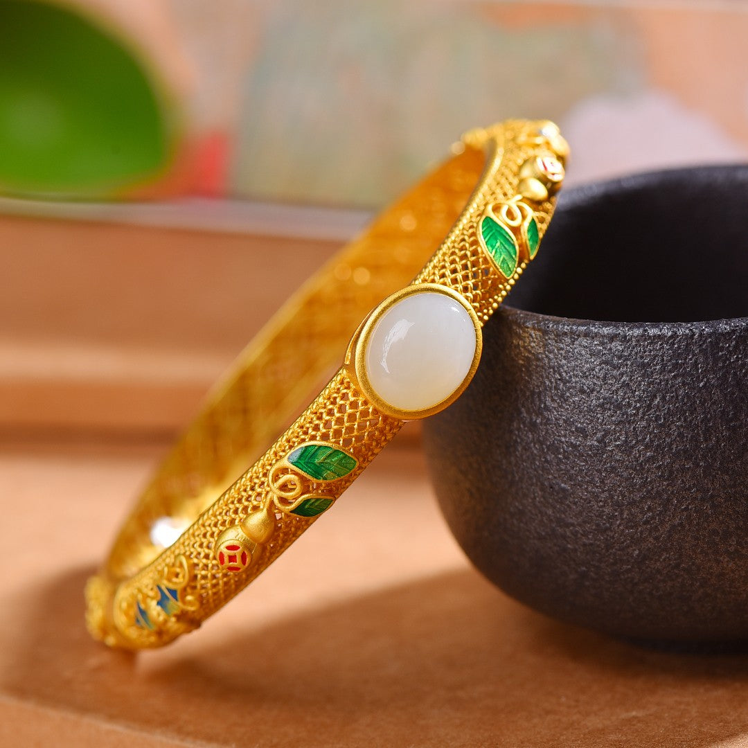 Gilt silver and Hetian jade enamel bracelet