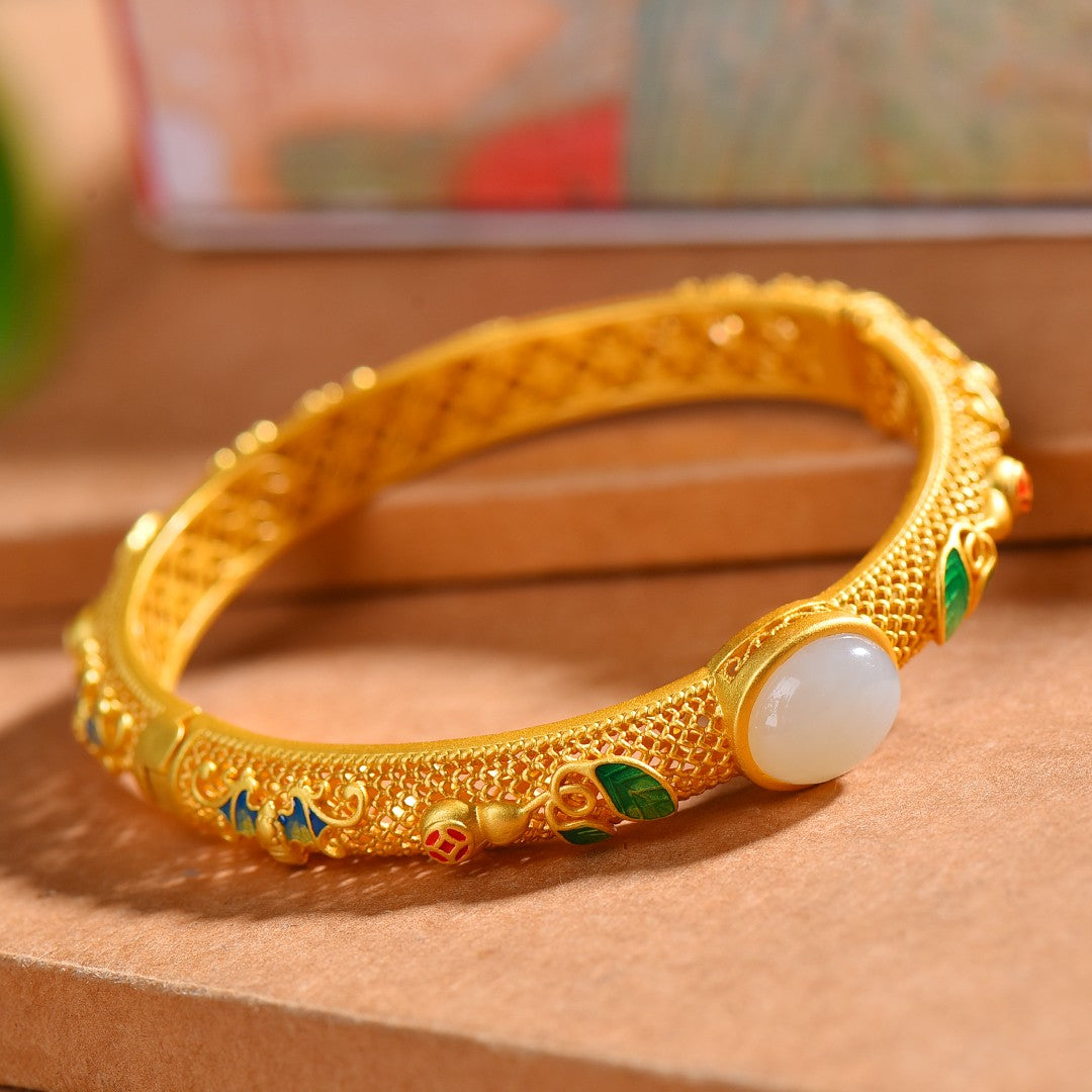 Gilt silver and Hetian jade enamel bracelet