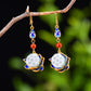 Gilt silver and Hetian jade enamel lotus earrings