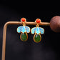 Gilt silver and Hetian jasper water drop enamel earrings