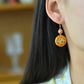 Gilt silver inlaid with Hetian jade flat enamel and multi-treasure earrings