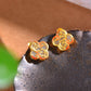 Gilt silver and Hetian jade enamel four-leaf clover earrings