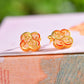 Gilt silver and Hetian jade enamel four-leaf clover earrings